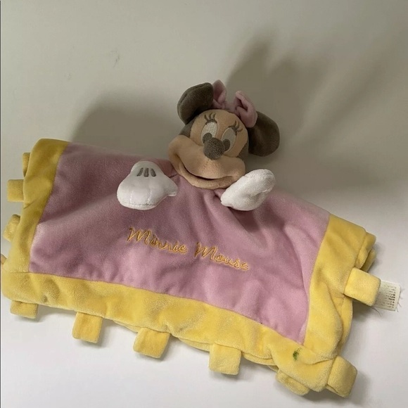 Disney Minnie Mouse Pink Yellow Lovey Security Blanket Crinkle - Picture 3 of 5
